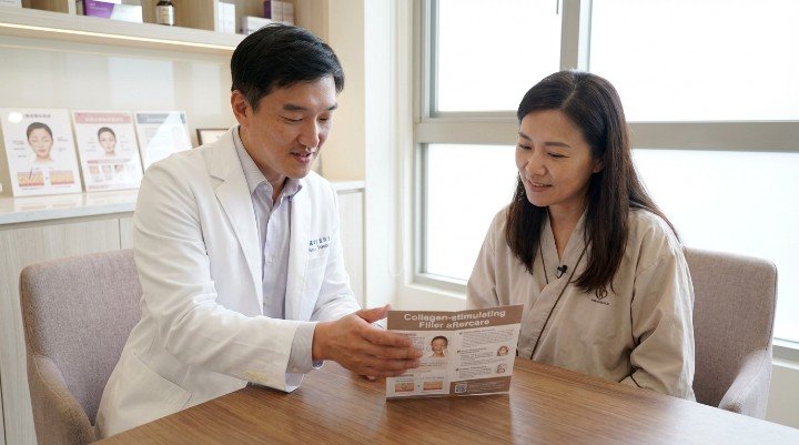 膠原蛋白增生劑術後照護的重要性與差異比較圖 童顏針(聚左旋乳酸PLLA)5-5-5按摩法示範 精靈針(聚雙旋乳酸PDLLA)與喬雅露術後輕柔按摩示意 艾麗斯(聚己內酯PCL)免按摩術後照護須知