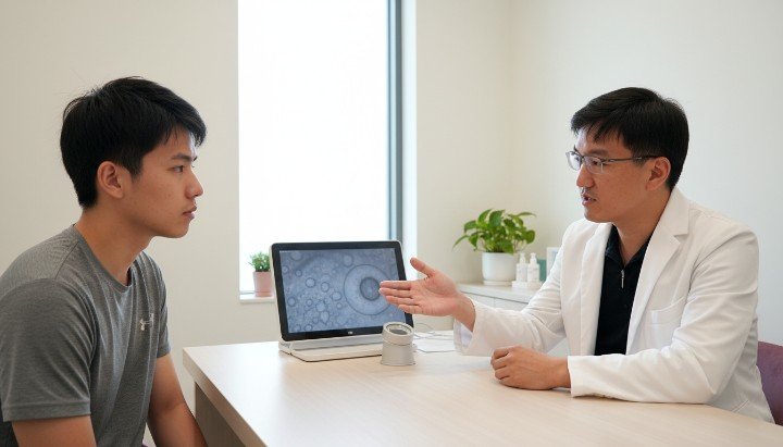 醫護人員使用水飛梭探頭進行肌膚深層清潔 放大顯示水飛梭療程後深層清潔出的污垢 水飛梭真空負壓技術為毛孔做深層清潔